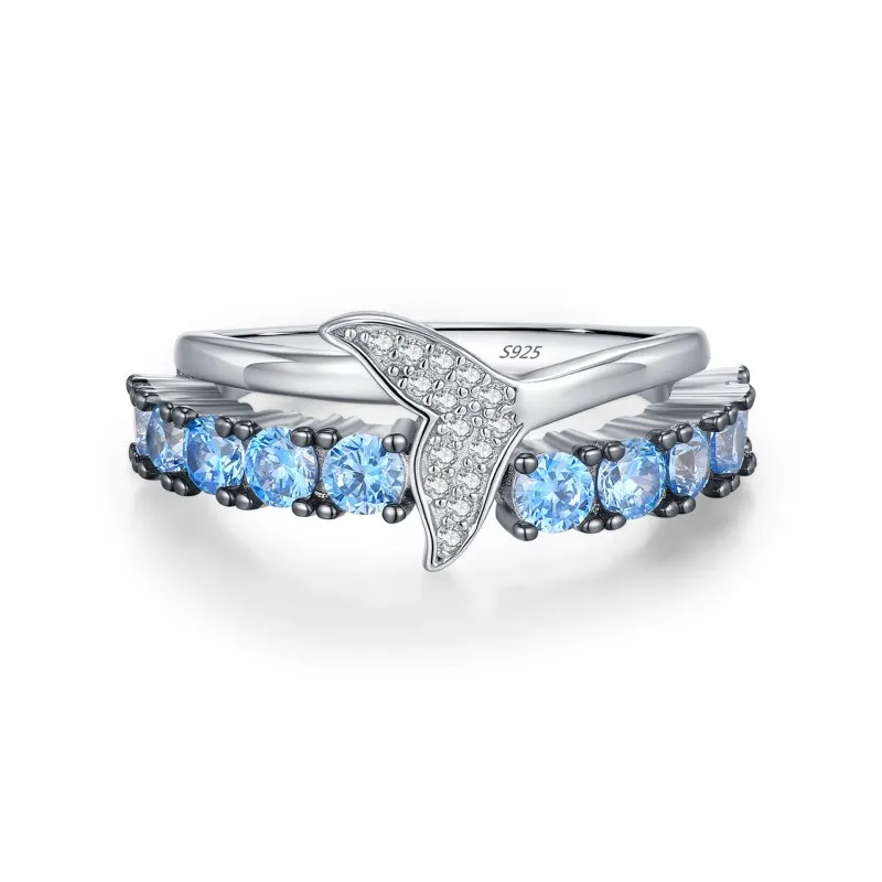 925 Sterling Silver Light Blue Mermaid Tail Ring 70100578