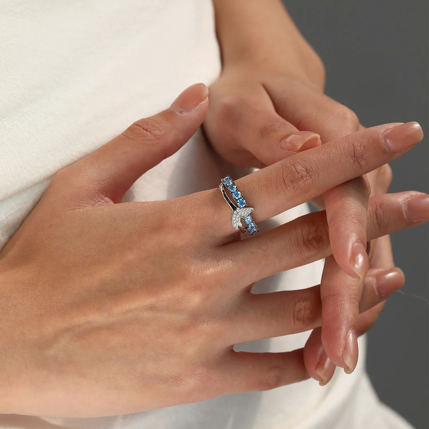 925 Sterling Silver Light Blue Mermaid Tail Ring 70100578 - image1