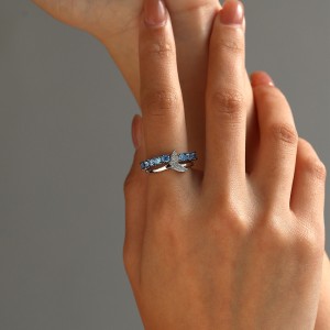 925 Sterling Silver Light Blue Mermaid Tail Ring 70100578