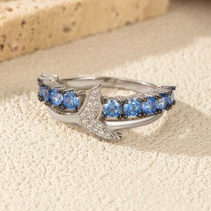 925 Sterling Silver Light Blue Mermaid Tail Ring 70100578