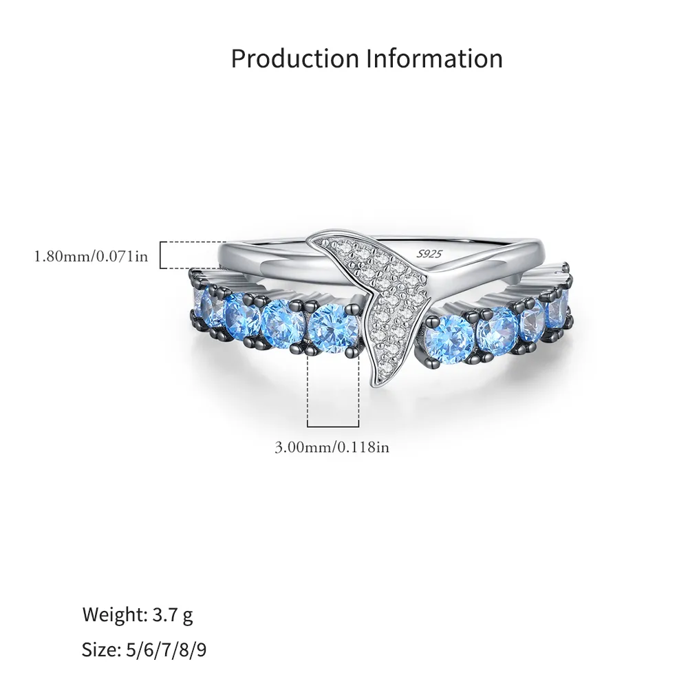 925 Sterling Silver Light Blue Mermaid Tail Ring 70100578 - image2