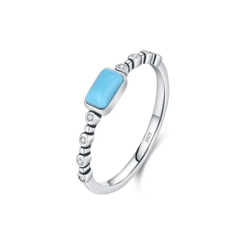 925 Sterling Silver Rectangular Synthetic Turquoise Ring 70100579