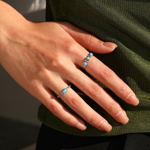 925 Sterling Silver Rectangular Synthetic Turquoise Ring 70100579