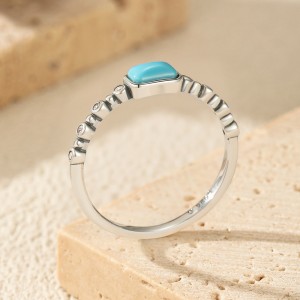 925 Sterling Silver Rectangular Synthetic Turquoise Ring 70100579