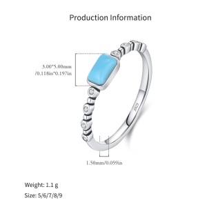 925 Sterling Silver Rectangular Synthetic Turquoise Ring 70100579