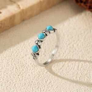 925 Sterling Silver Synthetic Turquoise Stacking Ring 70100580