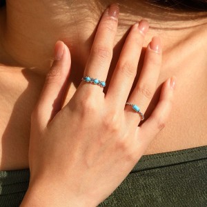 925 Sterling Silver Synthetic Turquoise Stacking Ring 70100580