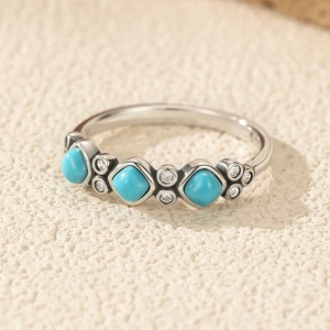 925 Sterling Silver Synthetic Turquoise Stacking Ring 70100580