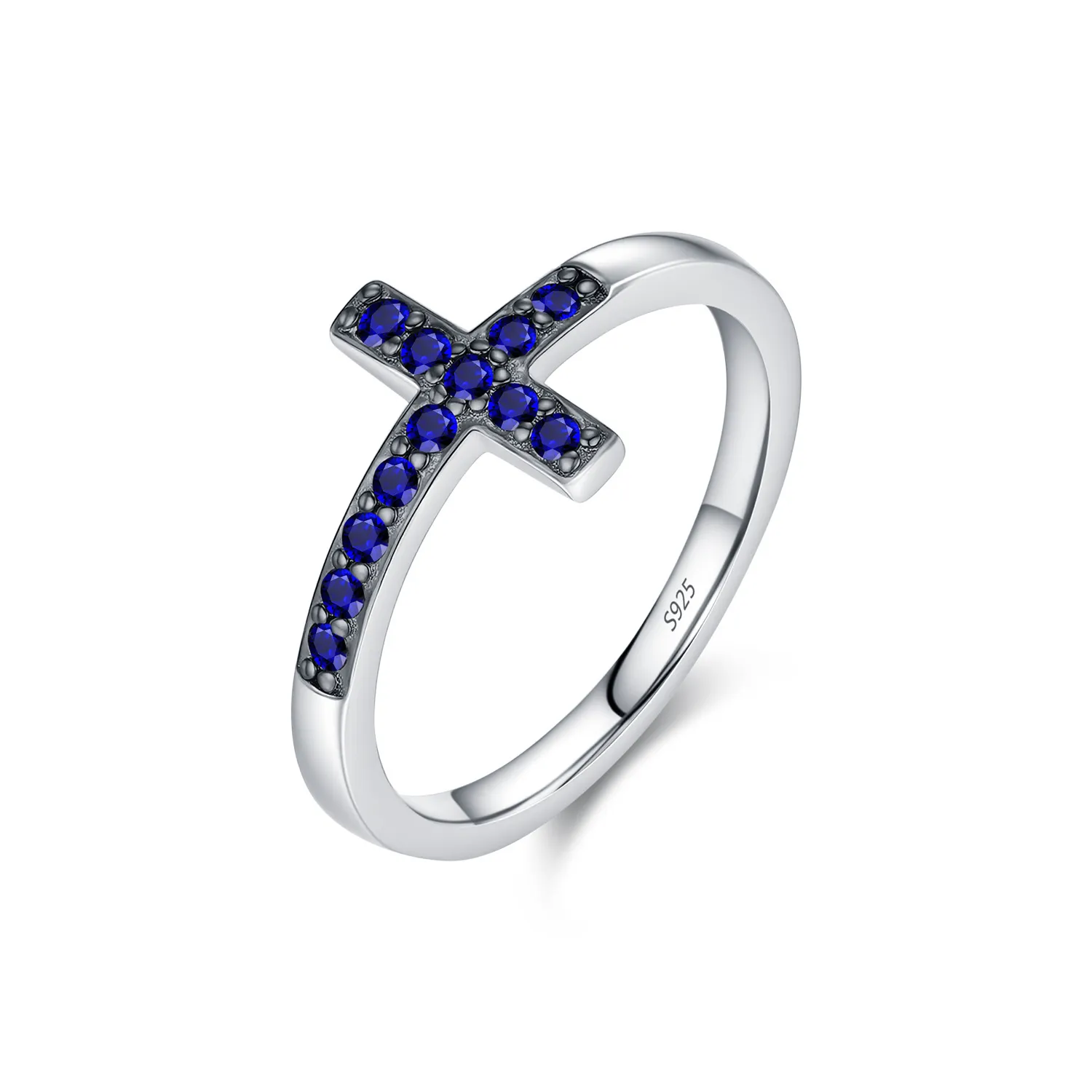 925 Sterling Silver Blue Sideways Cross Ring 70100581