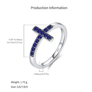 925 Sterling Silver Blue Sideways Cross Ring 70100581