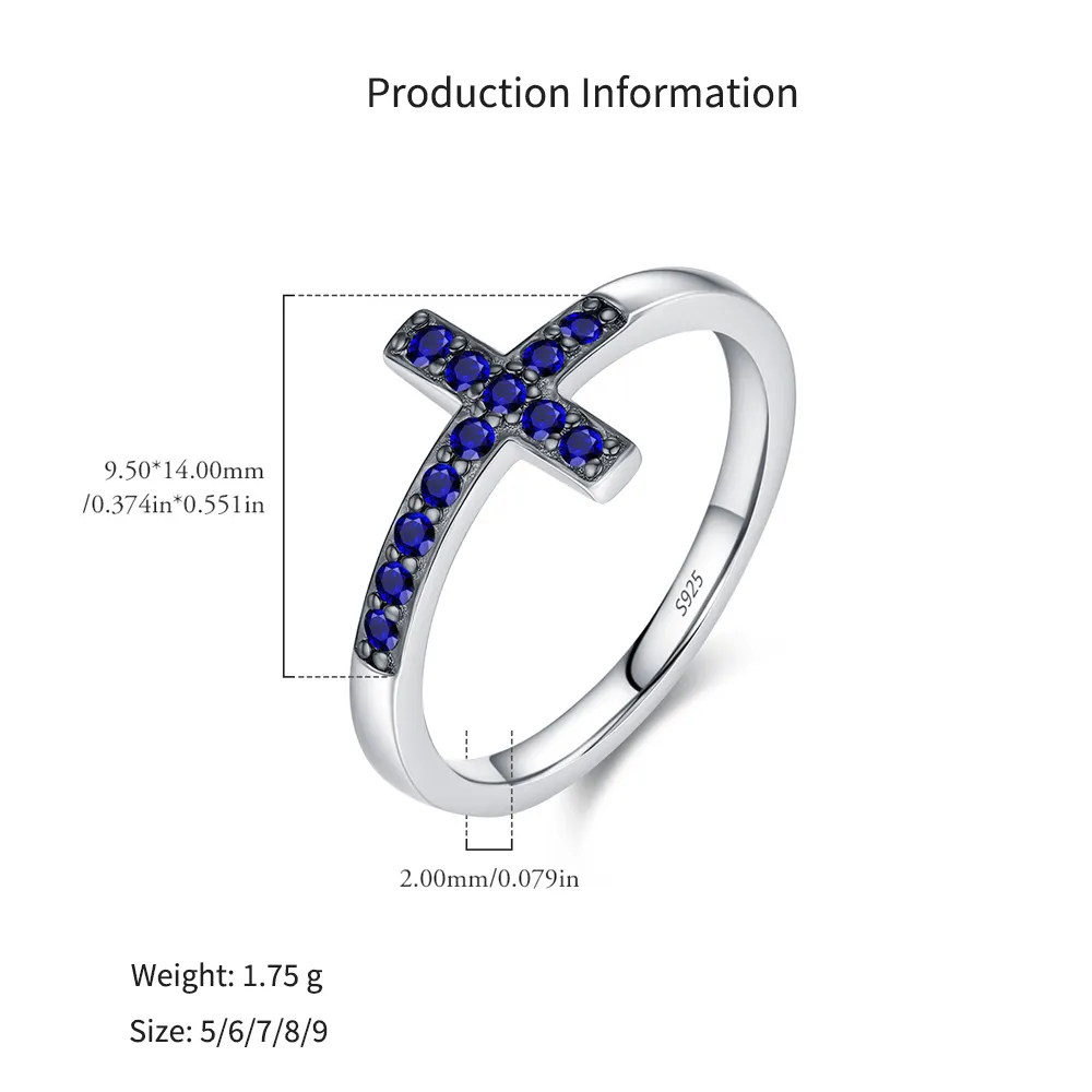 925 Sterling Silver Blue Sideways Cross Ring 70100581 - image2