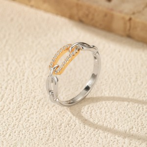 925 Sterling Silver Two-Tone Geometric Chain Ring 70100582