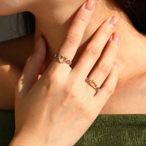 925 Sterling Silver Two-Tone Geometric Chain Ring 70100582