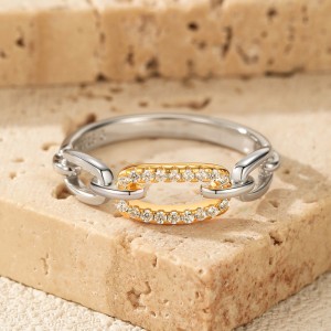 925 Sterling Silver Two-Tone Geometric Chain Ring 70100582