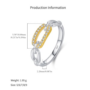 925 Sterling Silver Two-Tone Geometric Chain Ring 70100582