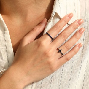 925 Sterling Silver Blue Pave Eternity Ring 70100584