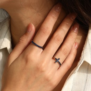 925 Sterling Silver Blue Pave Eternity Ring 70100584