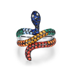 925 Sterling Silver Rainbow Pave Snake Ring 70100585