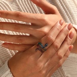 925 Sterling Silver Rainbow Pave Snake Ring 70100585