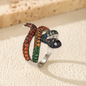 925 Sterling Silver Rainbow Pave Snake Ring 70100585