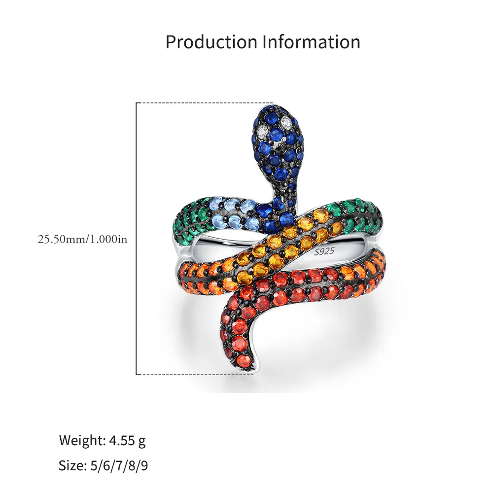 925 Sterling Silver Rainbow Pave Snake Ring 70100585 - image2