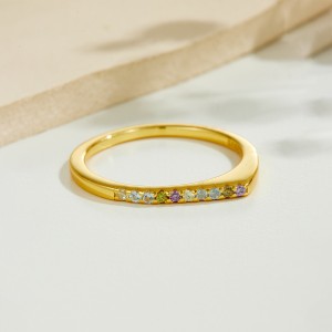 925 Sterling Silver Minimalist Flat-Top Pave Ring 70100586