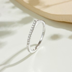 925 Sterling Silver Minimalist Flat-Top Pave Ring 70100586