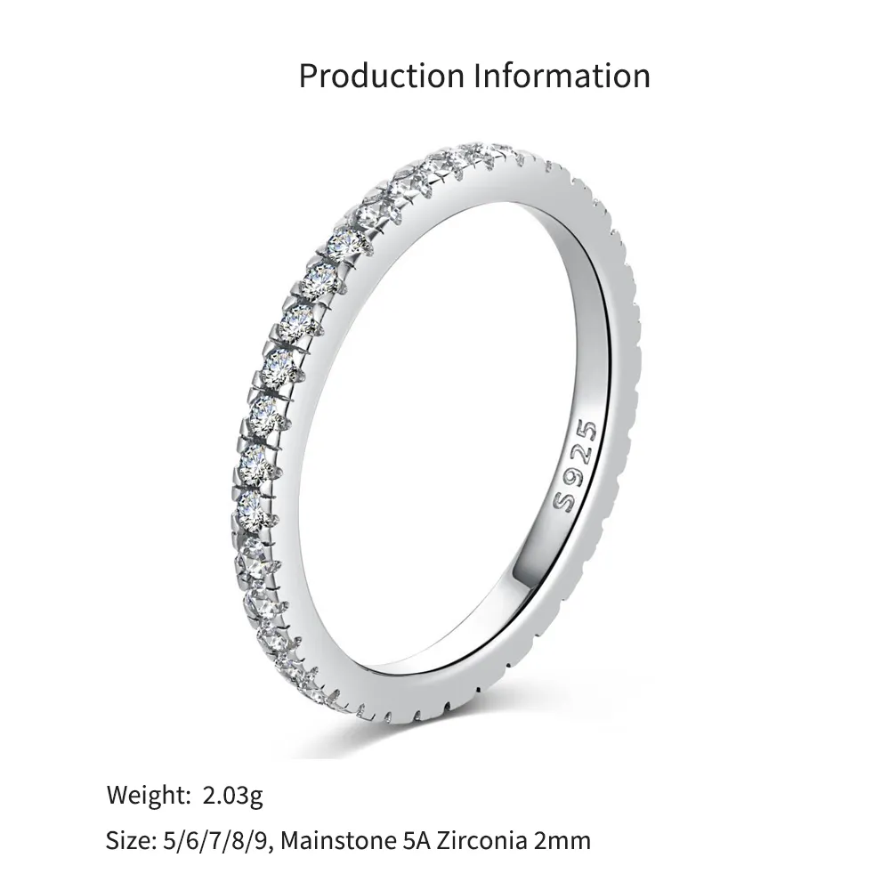 925 Sterling Silver Micro-Pave Zirconia Stacking Band Ring 70100587 - image2