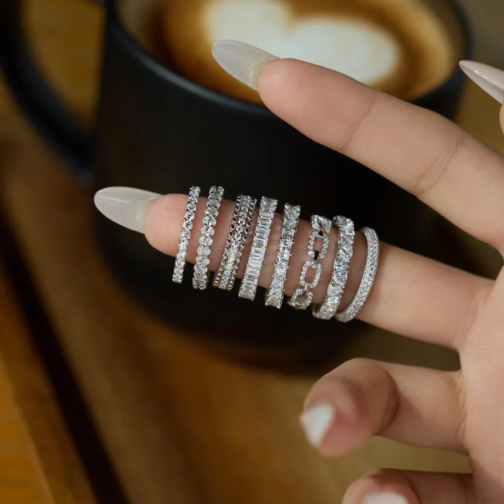 925 Sterling Silver Scalloped Ziirconia Eternity Band Ring 70100589 - image1