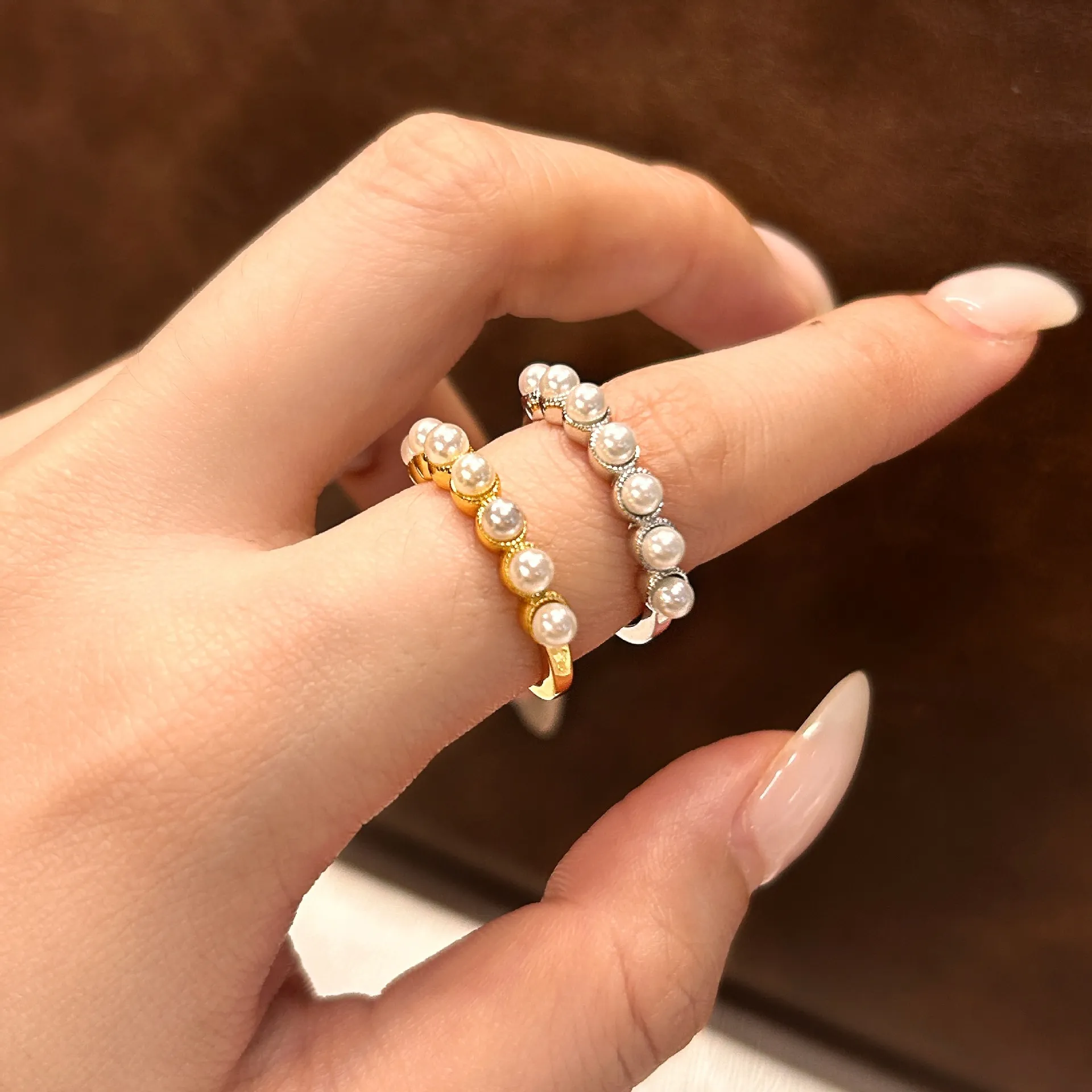 925 Sterling Silver Luminous Pearl Milgrain Band Ring 70100591 - image3