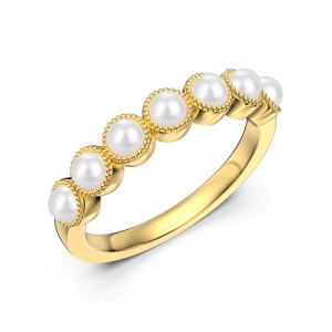925 Sterling Silver Luminous Pearl Milgrain Band Ring 70100591