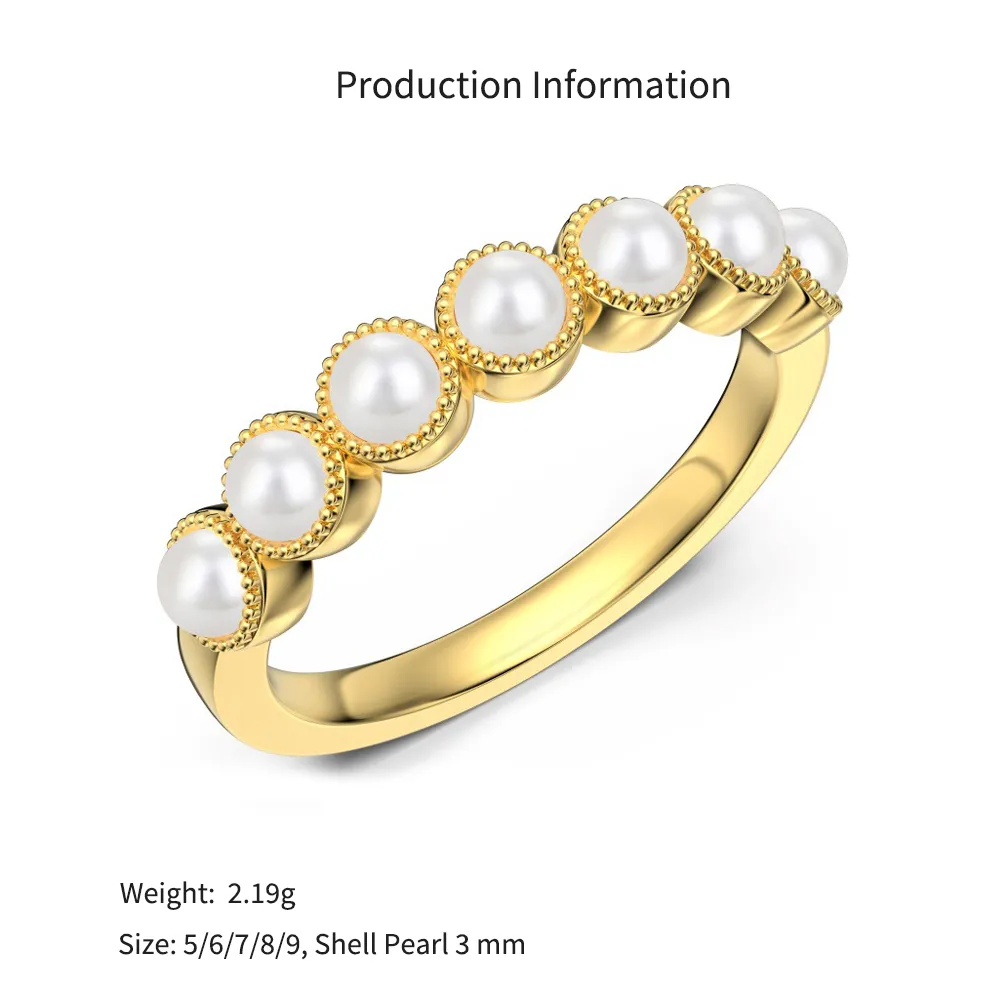 925 Sterling Silver Luminous Pearl Milgrain Band Ring 70100591 - image4