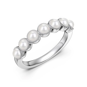 925 Sterling Silver Luminous Pearl Milgrain Band Ring 70100591