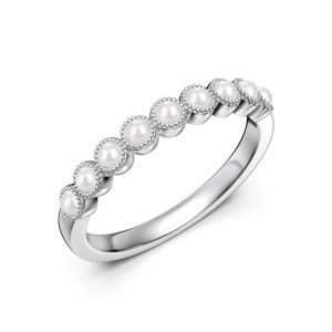 925 Sterling Silver Milgrain Pearl Half-Eternity Band 70100592 925 Sterling Silver Milgrain Pearl Half-Eternity Band 70100592