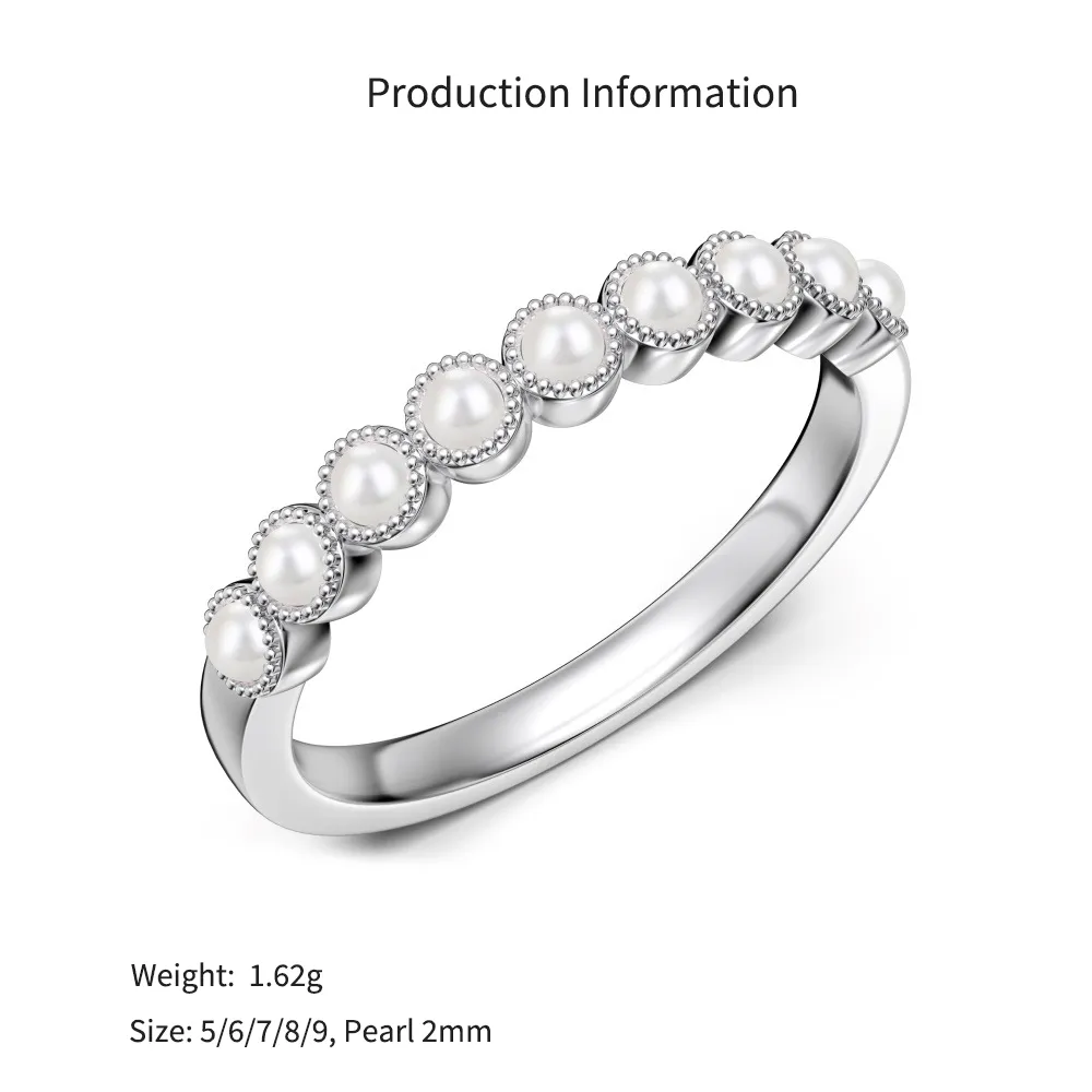 925 Sterling Silver Milgrain Pearl Half-Eternity Band 70100592 - image2