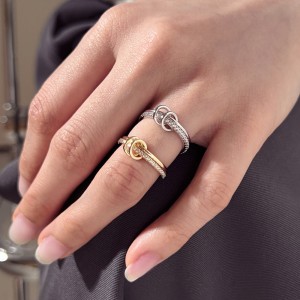 925 Sterling Silver Interlocking Dual Band Pave Ring 70100593 925 Sterling Silver Interlocking Dual Band Pave Ring 70100593