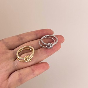 925 Sterling Silver Interlocking Dual Band Pave Ring 70100593 925 Sterling Silver Interlocking Dual Band Pave Ring 70100593