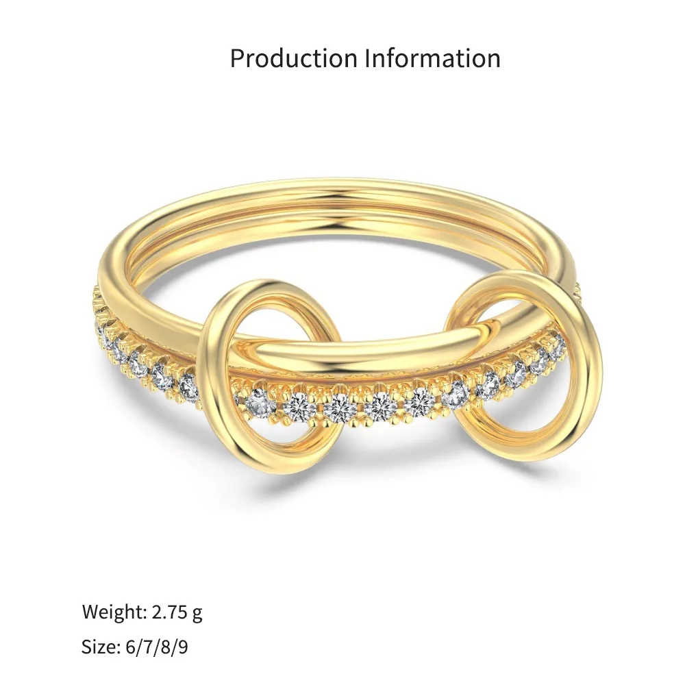 925 Sterling Silver Interlocking Dual Band Pave Ring 70100593 - image2