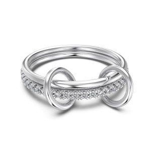 925 Sterling Silver Interlocking Dual Band Pave Ring 70100593 925 Sterling Silver Interlocking Dual Band Pave Ring 70100593