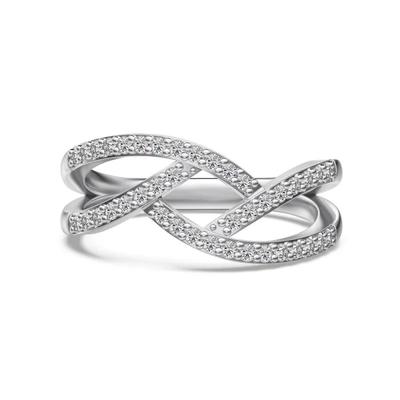 925 Sterling Silver Crisscross Pave Geometric Ring 70100594
