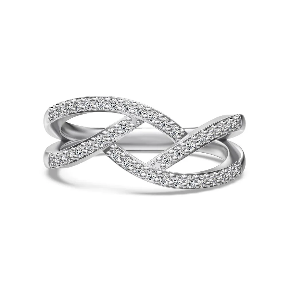 925 Sterling Silver Crisscross Pave Geometric Ring 70100594 925 Sterling Silver Crisscross Pave Geometric Ring 70100594