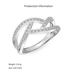 925 Sterling Silver Crisscross Pave Geometric Ring 70100594 925 Sterling Silver Crisscross Pave Geometric Ring 70100594