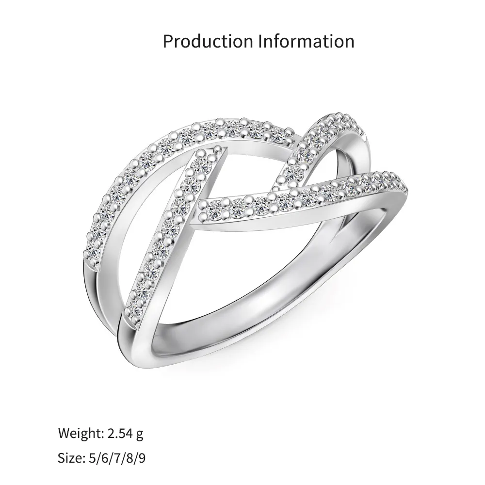 925 Sterling Silver Crisscross Pave Geometric Ring 70100594 - image2