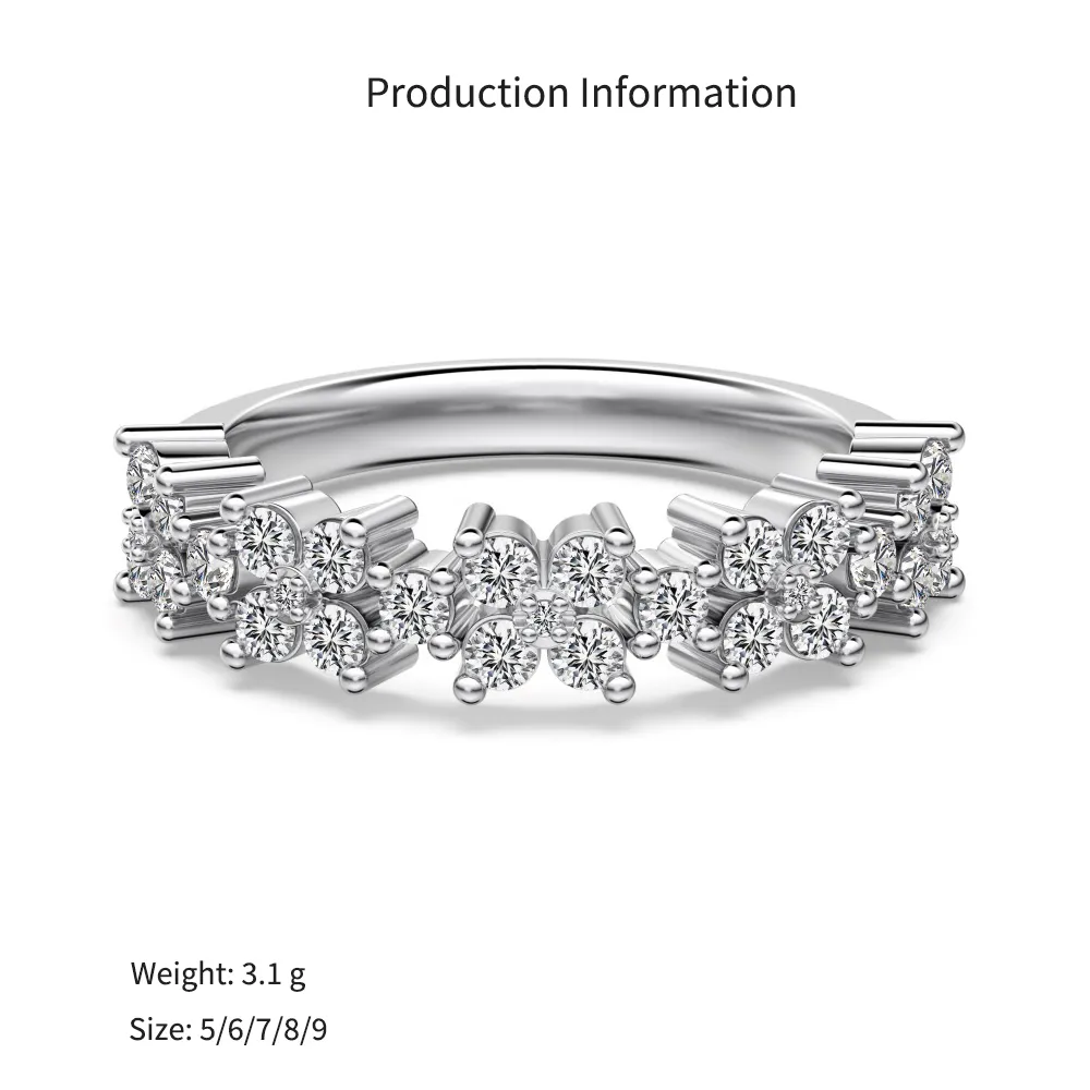 925 Sterling Silver Floral Cluster Zircon Band Ring 70100595 - image2