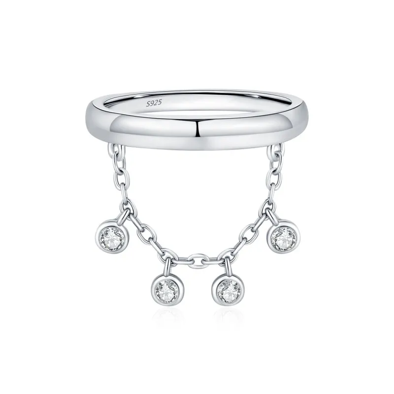 Wholesale 925 Sterling Silver Zircon Tassel Chain Stacking Ring 70100601