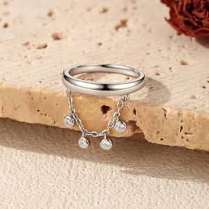 Wholesale 925 Sterling Silver Zircon Tassel Chain Stacking Ring 70100601 Wholesale 925 Sterling Silver Zircon Tassel Chain Stacking Ring 70100601