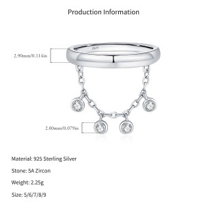 Wholesale 925 Sterling Silver Zircon Tassel Chain Stacking Ring 70100601 Wholesale 925 Sterling Silver Zircon Tassel Chain Stacking Ring 70100601