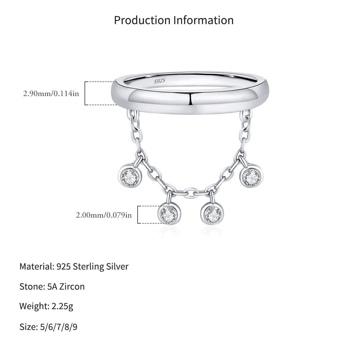 Wholesale 925 Sterling Silver Zircon Tassel Chain Stacking Ring 70100601 - image2