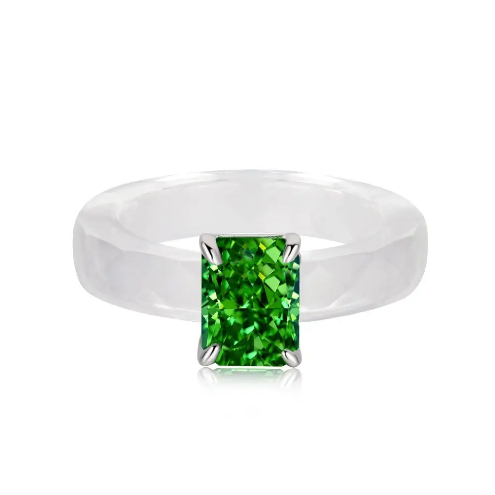 High Carbon Emerald Zirconia Crystal Solitaire Ring 70200053