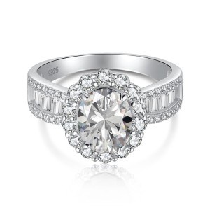 925 Sterling Silver Full Zirconia Oval Solitaire Ring 70200054